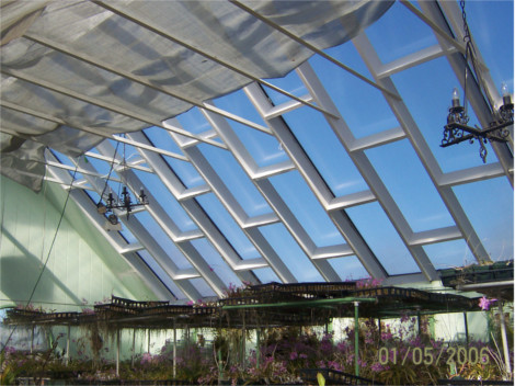 Interior of a greenhouse covered by twinwall panels