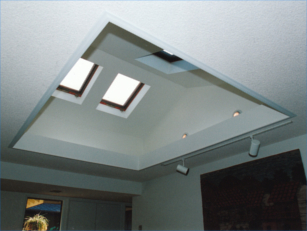 A living room brigthened by skylight